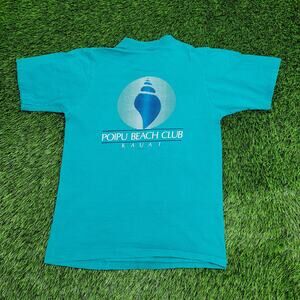 Vintage Poipu-Beach Club Hawaiian Shirt Womens XS 16x23 Blue